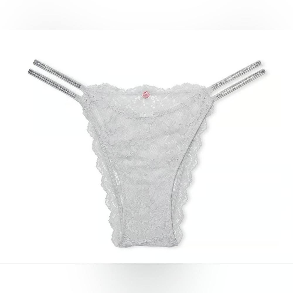 Victoria's Secret Dream Angels Silver Twinkle Strap Lace Brazilian Panty XL NWT